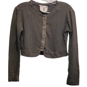 Ruby Two Shoes Cropped Snap Down Heather Washed Green Sweater Size Medium